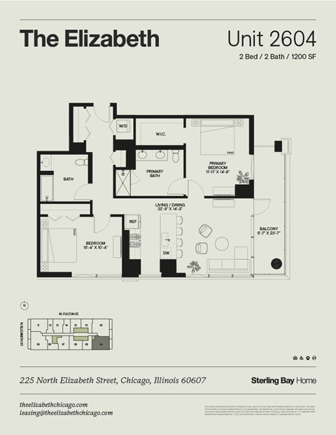 Floor plan for 2 beds, 2 baths, 1200 sqft
